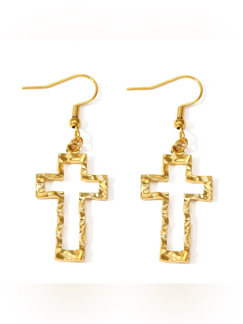 Gold Cross Drop Earrings - Elegant Women's Jewelry
